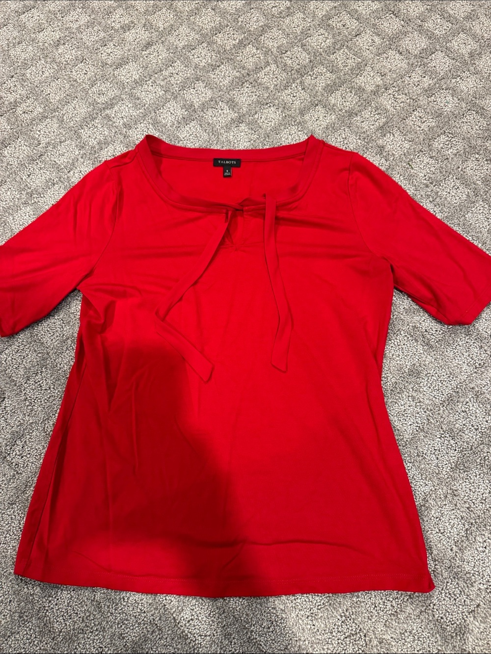 Talbots Bright Red Short Sleeve Tie-Neck Top